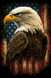 Patriotic illustration with an eagle portrait on the background of the United States flag in vintage style. Generative ai