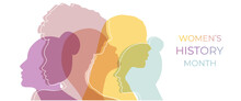 Women Silhouette Head Isolated. Women's History Month Banner.