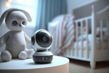 Video Camera CCTV For Control Baby Near Crib With Child Room. Generation AI