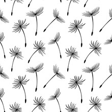Seamless Pattern, Flying Fluffy Dandelion Seeds. Background, Print, Textile, Vector