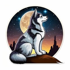 Wall Mural - moon fable sticker, white background, illustration cartoon art, generative ai