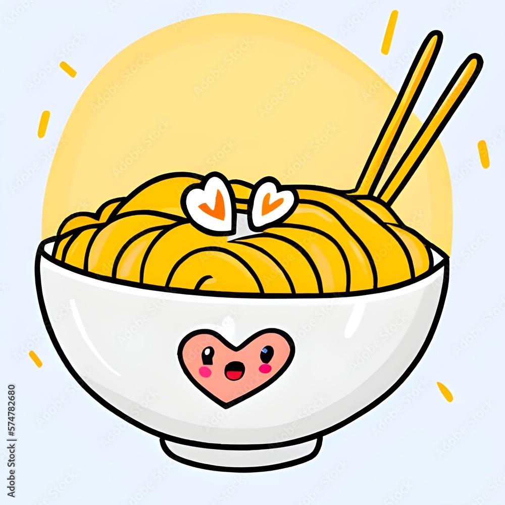 cute kawaii ramen illustration, ramen bowl art, ramen, cute kawaii ...