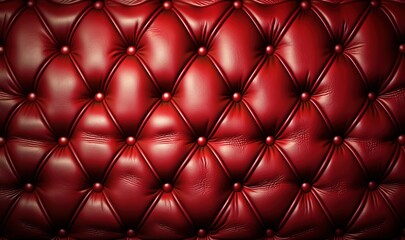  a red leather upholstered wall with rivets and rivets on the back of it, with a black background that is very dark.  generative ai