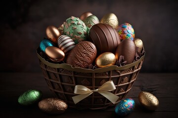 chocolate easter eggs in a basket