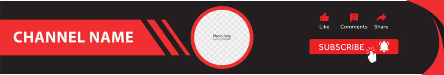 youtube channel red horizontal cover design. the header for social media account with easy editable 