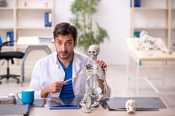 Sticker - Young male doctor studying human skeleton at the hospital