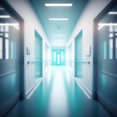 Poster - Background of an abstract defocused blurred technology space, an empty business corridor, or a mall. Background blurred medical and hospital corridor with a contemporary lab, generative ai