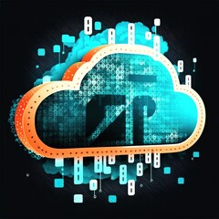 Sticker - Cloud Network Solution digital background. Cyber Security and Cloud Technology Concept, generative ai