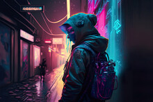 Cyberpunk Hacker In A Neon-lit Back Alley With A Bold Attitude AI Generative Generative AI