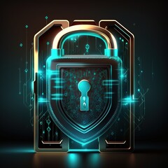 Poster - Cyber security and data protection. padlock protecting business data with virtual network connection, generative ai  