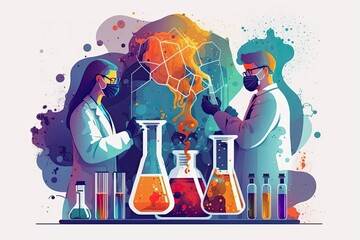 Wall Mural - Chemists in the midst of their liquid mixing work in the lab. Scientist in a chemical lab working with fluids in test tubes. Generative AI