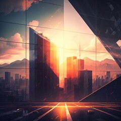 Modern building and beautiful cityscape background, generative ai