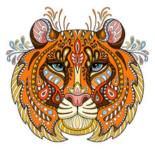 Tangle Abstract Tiger Head Vector Colorful Isolated Illustration