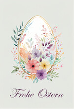 Frohe Ostern Easter Egg Template. Watercolor Letterhead Generative Ai