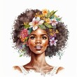 african woman with flower digital drawing with watercolor style illustration. generative ai