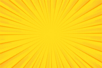 Wall Mural - Yellow comics background. Abstract lines backdrop. Bright sunrays. Design frames for title book. Texture explosive polka. Beam action. Pattern motion flash. Rectangle fast boom. Vector illustration
