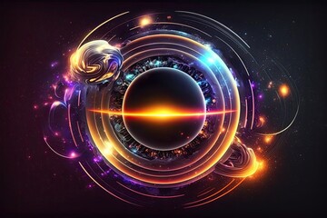 cosmic outer space holographic background. planet moon violet futuristic abstract landscape generati