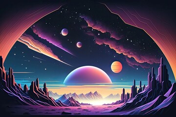 Cosmic other planet landscape abstract background futuristic Generative AI