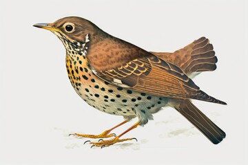 Wall Mural - Bird of prey The Japanese thrush, or Turdus cardis, is a migratory bird that spends the winter in Thailand. A bird chirping at ground level. Generative AI