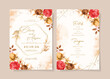 Boho wedding invitation template set with red brown dried floral and leaves decoration