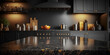 © Viks_jin - Modern empty dark marble table top or kitchen island on blurry bokeh kitchen room interior background. for montage product display. digital  art