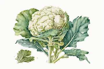 Wall Mural - a head of cauliflower with leaves Generative AI