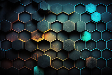 Blue and gold honeycomb background design backdrop Generative AI