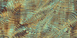 Seamless copper patina colored green and brown molten iridescent liquid or ribbed glass refraction waves background texture. High resolution abstract trippy psychedelic backdrop pattern. 3D rendering.