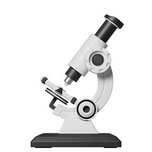 Microscope 3D Illustration. Laboratory Analysis Tool Isolated On Transparent Background