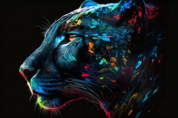 Canvas Print - Portrait face of panthera with colorful paint. Generative AI