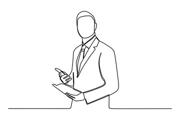 continuous line drawing of handsome smiling confident businessman
