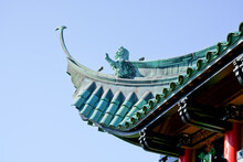 Roof Of Chinese Tea House Decorated With Lion Sculptures Newport RI USA
