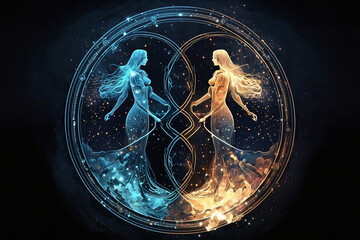 gemini the twinszodiac sign constellation on space background wallpaper - generative ai