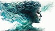 beautiful water elemental woman silhouette, waves, flowing, ocean seafoam, pretty lady on the sea - generative ai