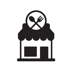 Canvas Print - Restaurant building icon in simple black design isolated on white background