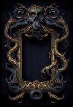 Chuthulu Monster Of The Deep Gilded Tentacles Matte Gold Frame Design, Creepy Lovecraft-inspired Frame For Halloween Promotions, Horror Book Covers, Mystery Of The Deep. Generative AI, AI