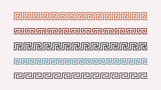 greek key ornaments collection. colored meander pattern set. repeating geometric meandros motif. gre