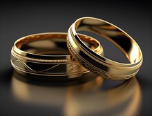 A Pair Of Wedding Rings Isolated On Dark Background.