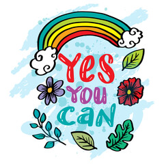 Wall Mural - Yes you can lettering. Wall art for classroom poster	