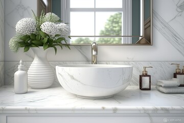 Wall Mural - large white marble sink. Generative AI