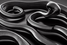 Black  Snake Isolated On White Background. Top View. 3D Illustration. Generative AI