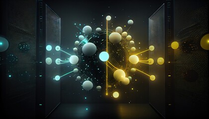 Abstract data center, Ai, machine learning, server, internet, speed. Background for tech titles , news headline. Generative AI	
