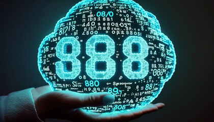 Woman's hand holding binary data number code cloud bubble, AI generated