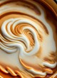 Extreme closeup of coffee latte foam texture crema with lava, latte art swirls, generative ai