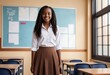 © orelphoto - Beautiful african american teenage girl in school. Generated by AI