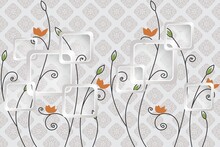 3D Wallpaper, 3D Orange Flower Graphic, Mural Peel And Stick With Wallpaper 3D Box Frame