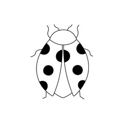 Wall Mural - Vector isolated one single simplest symmetrical ladybug ladybird bug beetle with black spots colorless black and white contour line easy drawing