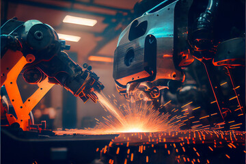 robot welding is welding assembly automotive part in car factory