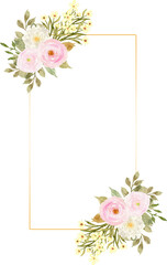 Wall Mural - Elegant Pink And White Watercolor Floral With Golden Frame