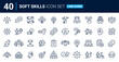 © Icons-Studio - Soft skills line icon set. Containing communication, teamwork, empathy, leadership, problem-solving, creativity, time management and work ethics icons. Outline icons vector collection.